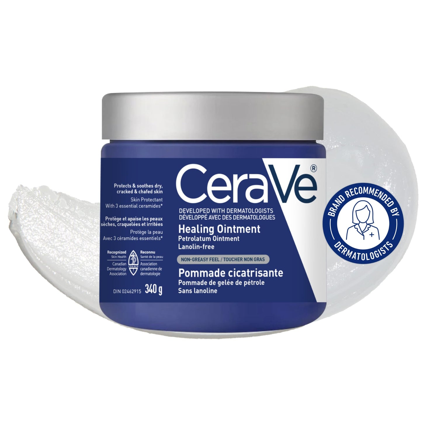 CeraVe Healing Ointment, Moisturizing Petrolatum Skin Protectant for Dry Skin with Hyaluronic Acid and Ceramides, Multi-Purpose Face, Body & Lip Balm, Lanolin-Free & Fragrance-Free, 340g - Available at All In One Marketplace Canada