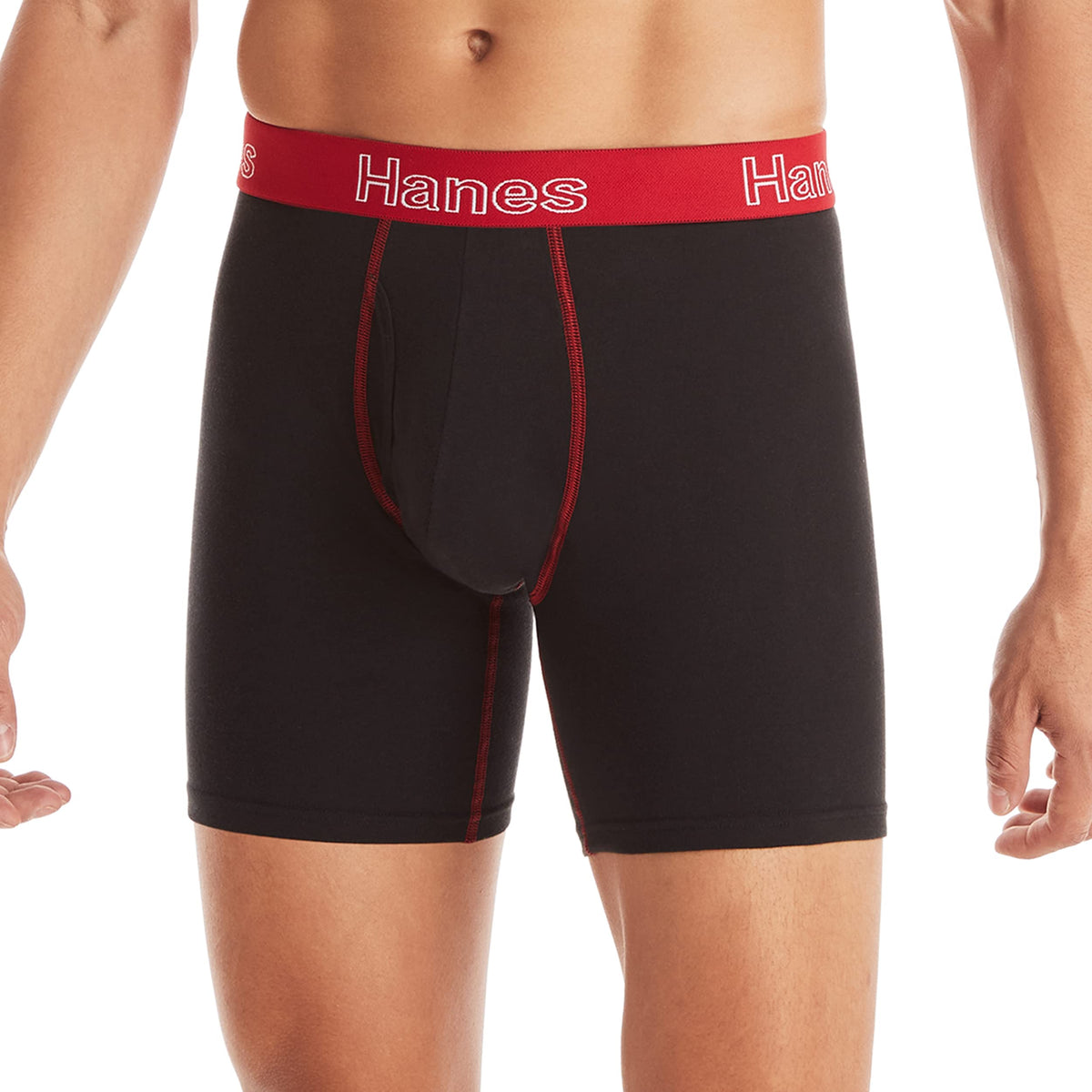 Hanes Mens Underwear Briefs, Cotton Stretch Moisture-Wicking Multi-Pack Boxer, Black - 6 Pack, Large US