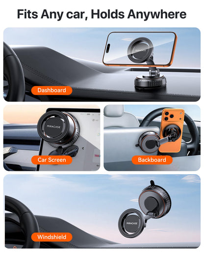 Miracase for MagSafe Car Mount[20 Powerful N55 Magnets+Industrial-Grade Vacuum Base] Magnetic Phone Holder Car 360° Full-Directional Adjustment, Fit for Windshield & Dashboard with All Smartphones