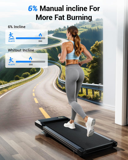 Superun Walking Pad,6% Manual Incline Walking Pad Treadmill,Under Desk Treadmill for Home Office, with App & Remote,2.5HP Quiet,LED Display,300 lbs Capacity Superun