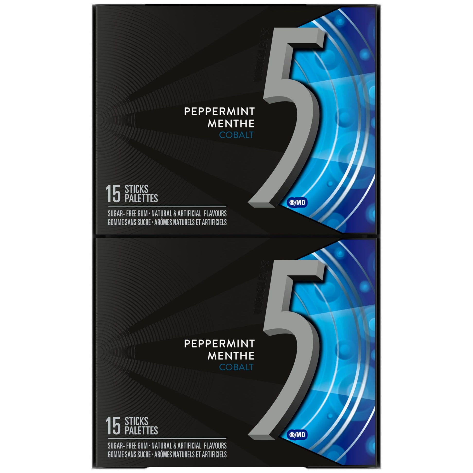 5 GUM, Peppermint-Cobalt Flavoured Sugar Free Chewing Gum, 15 Sticks, 10 Packs - Available at All In One Marketplace Canada