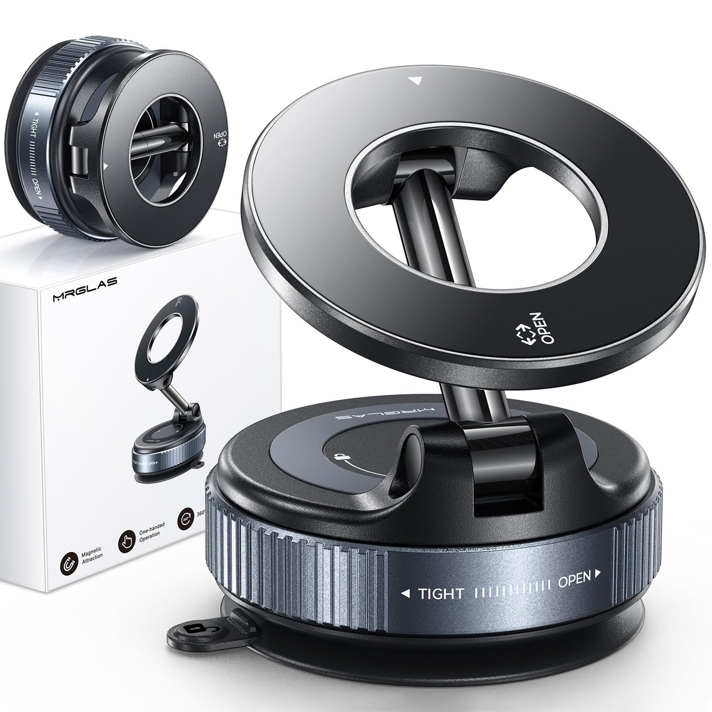 MRGLAS 2026 Upgraded Vacuum Suction Phone Holder for Car, Magsafe Car Phone Holder Mount, [98+LBS Suction & 2800gf Magnetic] 360° Adjustable Shower & Wall Mount, Car Accessories for iPhone 17 Pro Max - Available at All In One Marketplace Canada