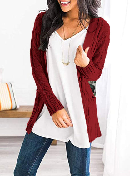 PRETTYGARDEN Women's Cable Knit Cardigan Sweaters Fall(Wine Red,L) 🍁 All In One Marketplace Canada
