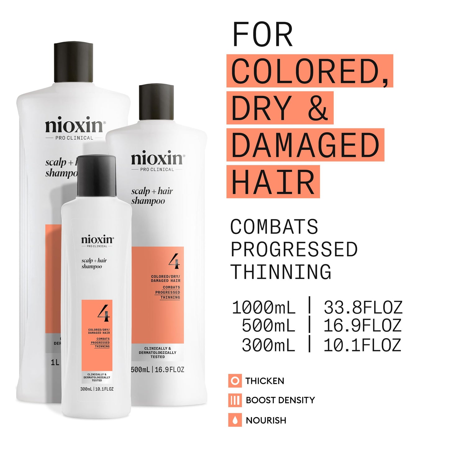 Nioxin System 4 Scalp + Hair Shampoo - Hair Thickening Shampoo For Damaged Hair with Progressed Thinning, 16.9 fl oz (Packaging May Vary) NIOXIN