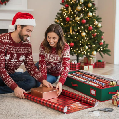 HOLDN' STORAGE Premium Wrapping Paper Storage Container - Durable 600D Tear-Proof, Fits 27 Rolls Gift Wrap, Extra Pockets for Ribbons & Bows, Underbed Storage - Ideal for Holiday Christmas, Green 🍁 All In One Marketplace Canada