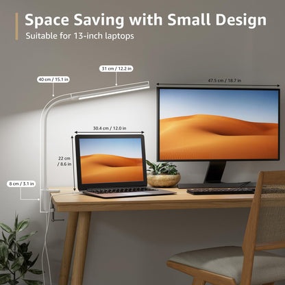 Lepro LED Desk Lamp with Clamp, USB Powered Clip on Light for Reading, 3 Color Modes & 10 Brightness, Eye-Caring Flicker-Free Task Light for Home Office, Bedside, Fits up to 1.97in Thick Desk, White - Available at All In One Marketplace Canada