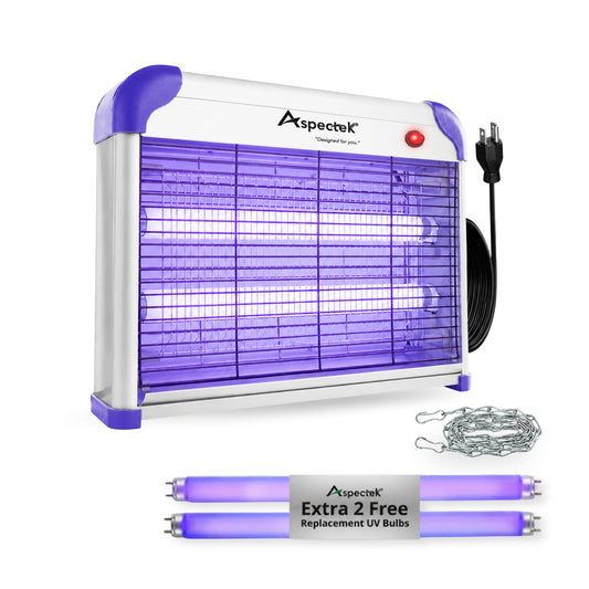 ASPECTEK 20W Heavy Duty Bug Zapper, High-Voltage Electric Mosquito and Fly Killer, Indoor and Covered Outdoor Gnat Control for Patio, BBQ and Farm, Includes 2 Bonus UV Bulbs - Purple - Available at All In One Marketplace Canada