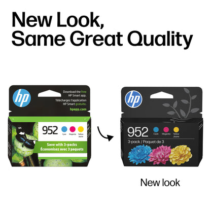 Original HP 952 Cyan, Magenta, Yellow Ink Cartridges (3-Pack) | Works with HP OfficeJet 8702, HP OfficeJet Pro 7720, 7740, 8210, 8710, 8720, 8730, 8740 Series | Eligible for Instant Ink | N9K27AN