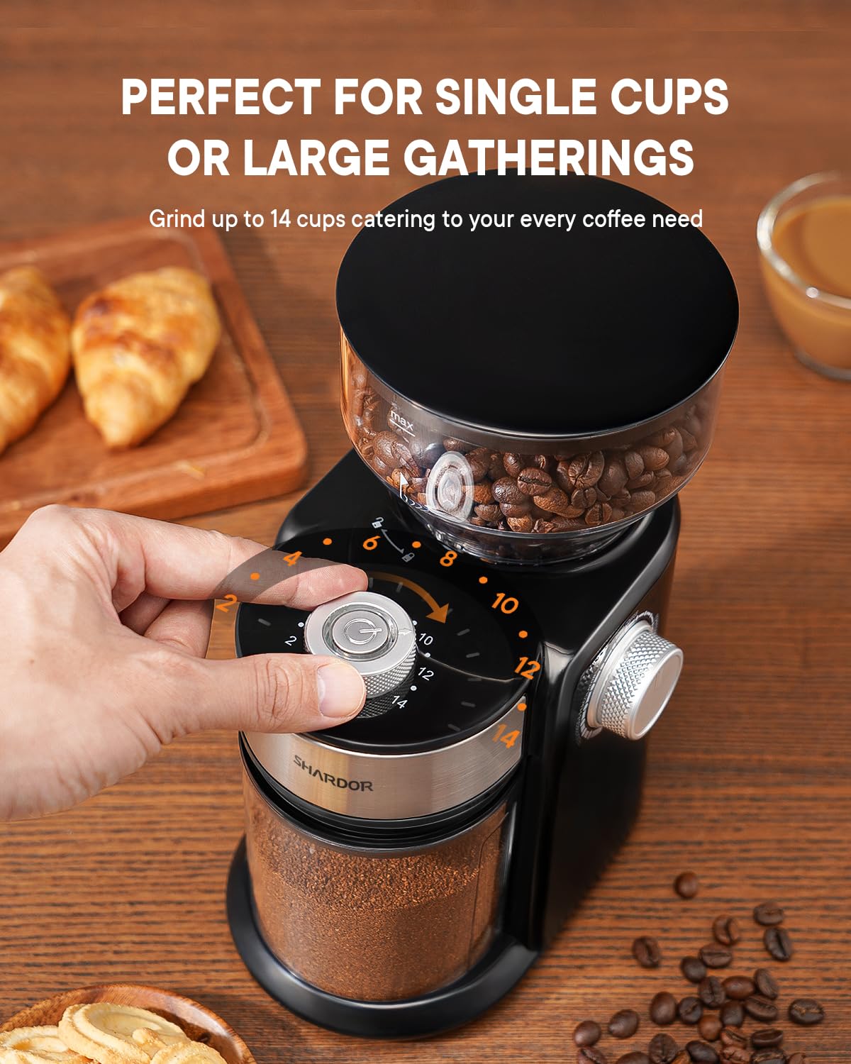 SHARDOR Electric Burr Coffee Grinder 2.0, Automatic Coffee Bean Grinder with 16 Precise Grind Setting, Adjustable Flat Burr Mill for French Press, Drip Coffee and Espresso, 2-14 Cup, Black - Available at All In One Marketplace Canada