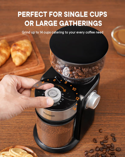 SHARDOR Electric Burr Coffee Grinder 2.0, Automatic Coffee Bean Grinder with 16 Precise Grind Setting, Adjustable Flat Burr Mill for French Press, Drip Coffee and Espresso, 2-14 Cup, Black - Available at All In One Marketplace Canada