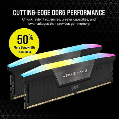 CORSAIR Vengeance RGB DDR5 RAM 32GB (2x16GB) Up to 6000MHz CL36-44-44-96 1.35V Intel XMP 3.0 Computer Memory – Black (CMH32GX5M2E6000C36) Corsair