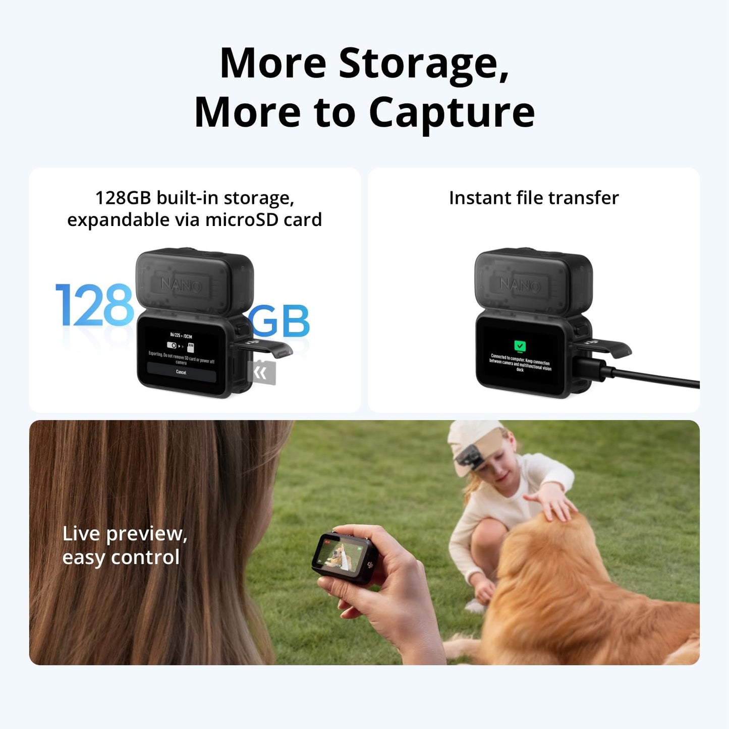 DJI Osmo Nano Standard Combo (128GB), 4K Wearable Camera, 1/1.3″ Sensor DJI