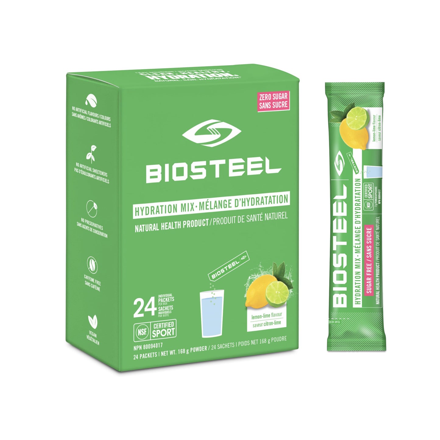 BioSteel Electrolyte Hydration Mix, Lemon Lime, 24 Sticks, Zero Sugar 🍁 All In One Marketplace Canada