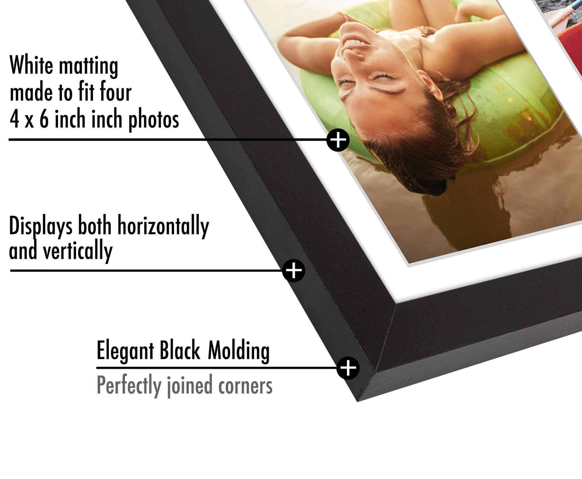 Americanflat 4x6 Collage Picture Frame with Shatter-Resistant Glass - Fits Four 4x6 Photos or Use as One 8x20 Picture Frame - Signature Collection - Collage Frames for Wall Display - Black Americanflat