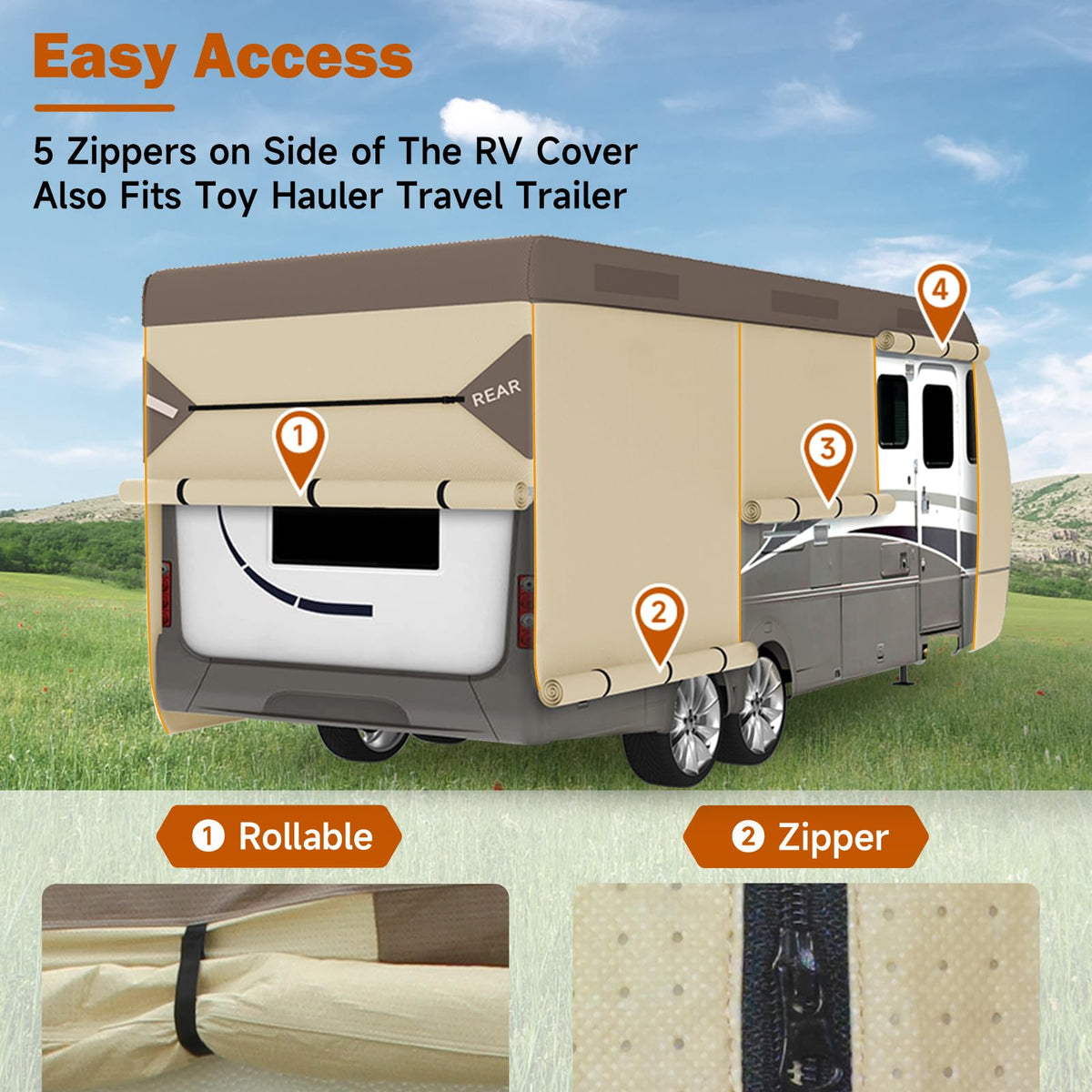 Umbrauto Travel Trailer RV Cover 30' ~ 33' – Upgraded 9-Layers Top Camper Cover, Waterproof & Windproof Heavy Duty Toy Hauler RV Cover for Winter Snow with Tongue Jack Cover, Gutter Covers 🍁 All In One Marketplace Canada