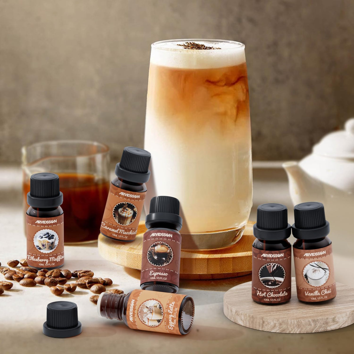 ARVIDSSON Coffee Fragrance Oils Set, Essential Oils for Diffuser & Candle Making , Aromatherapy Scented Oils for Home, Espresso, Vanilla Chai, Hot Chocolate, Blueberry Muffin, Eggnog Latte, Caramel Macchiato, 6 x 10ml 🍁 All In One Marketplace Canada