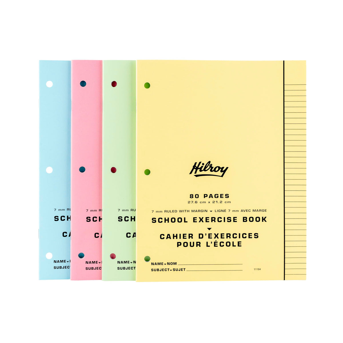 Hilroy Stitched Exercise Book, 7 mm Ruled with Margin, 3-Hole Punched, 80 Pages/40 Sheets, 20-Pack, Assorted Colour Covers (11184)