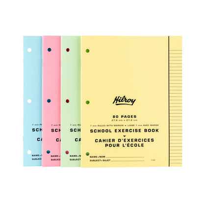 Hilroy Stitched Exercise Book, 7 mm Ruled with Margin, 3-Hole Punched, 80 Pages/40 Sheets, 20-Pack, Assorted Colour Covers (11184)