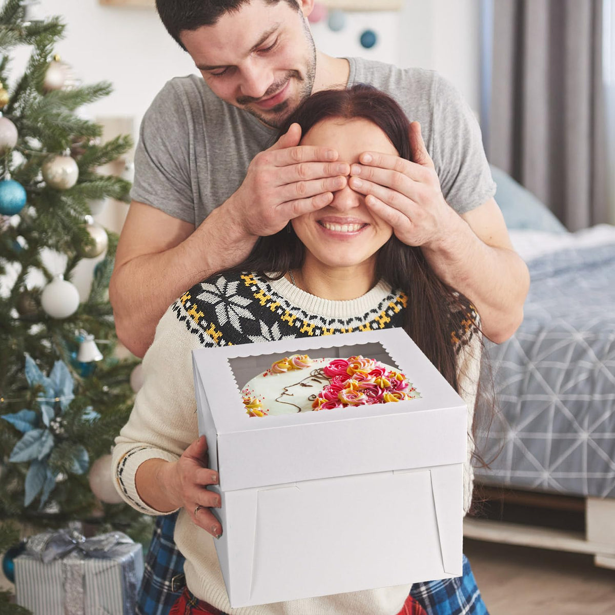 20 Pack Bakery Cake Box with Window, White Cake Boxes Large Baking Boxes Square Cardboard Cake Box for Cakes, Pastries, Cookies, Pie, Treats (12''x12''x8'') 🍁 All In One Marketplace Canada