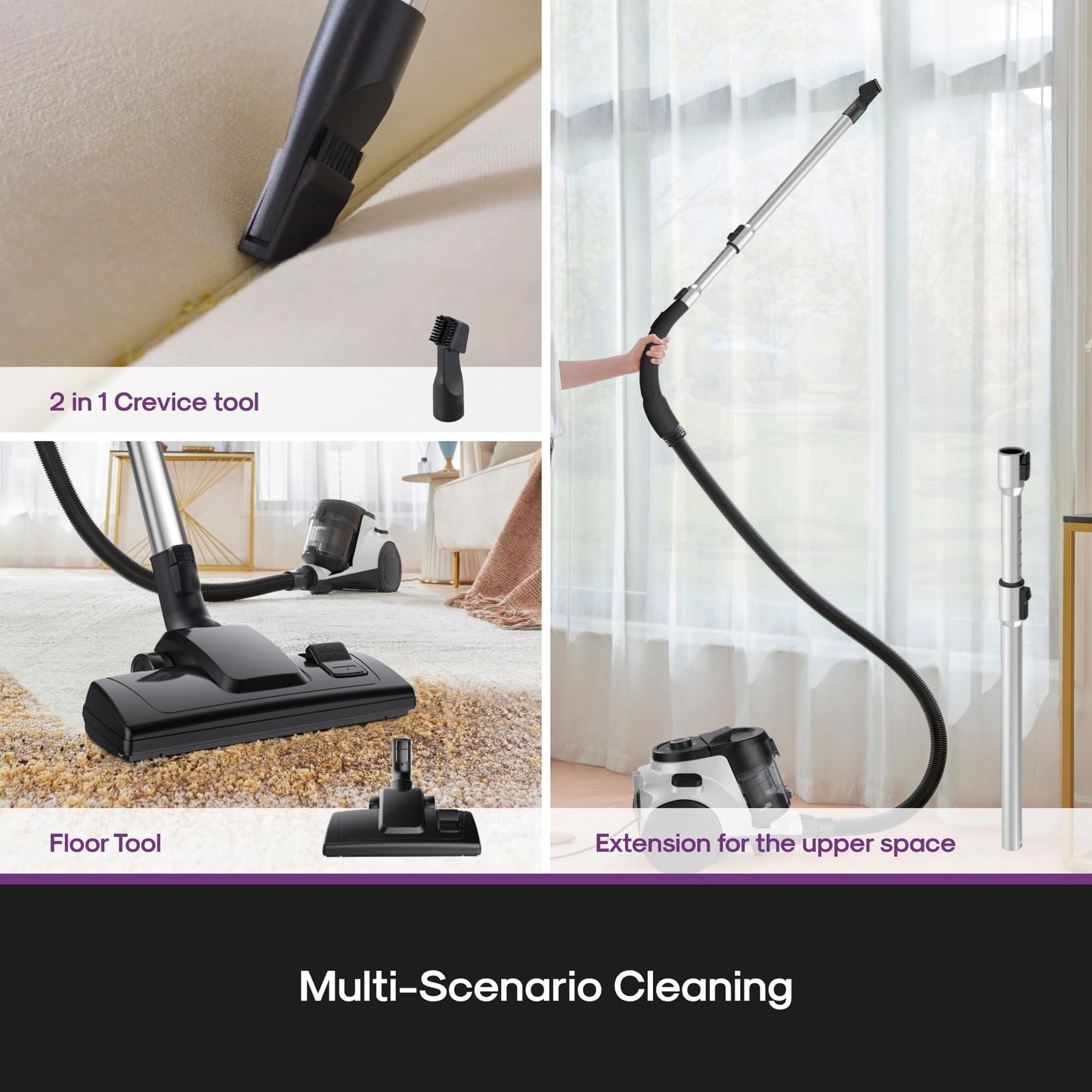 Eureka Bagless Canister Vacuum for Carpets and Hard Floors, Powerful Lightweight Vacuum Cleaner with Large Dust Cup Extension Tube 2-in-1 Crevice Tool Floor Nozzle, White, NEN121WH w/ 1100W High Power 🍁 All In One Marketplace Canada