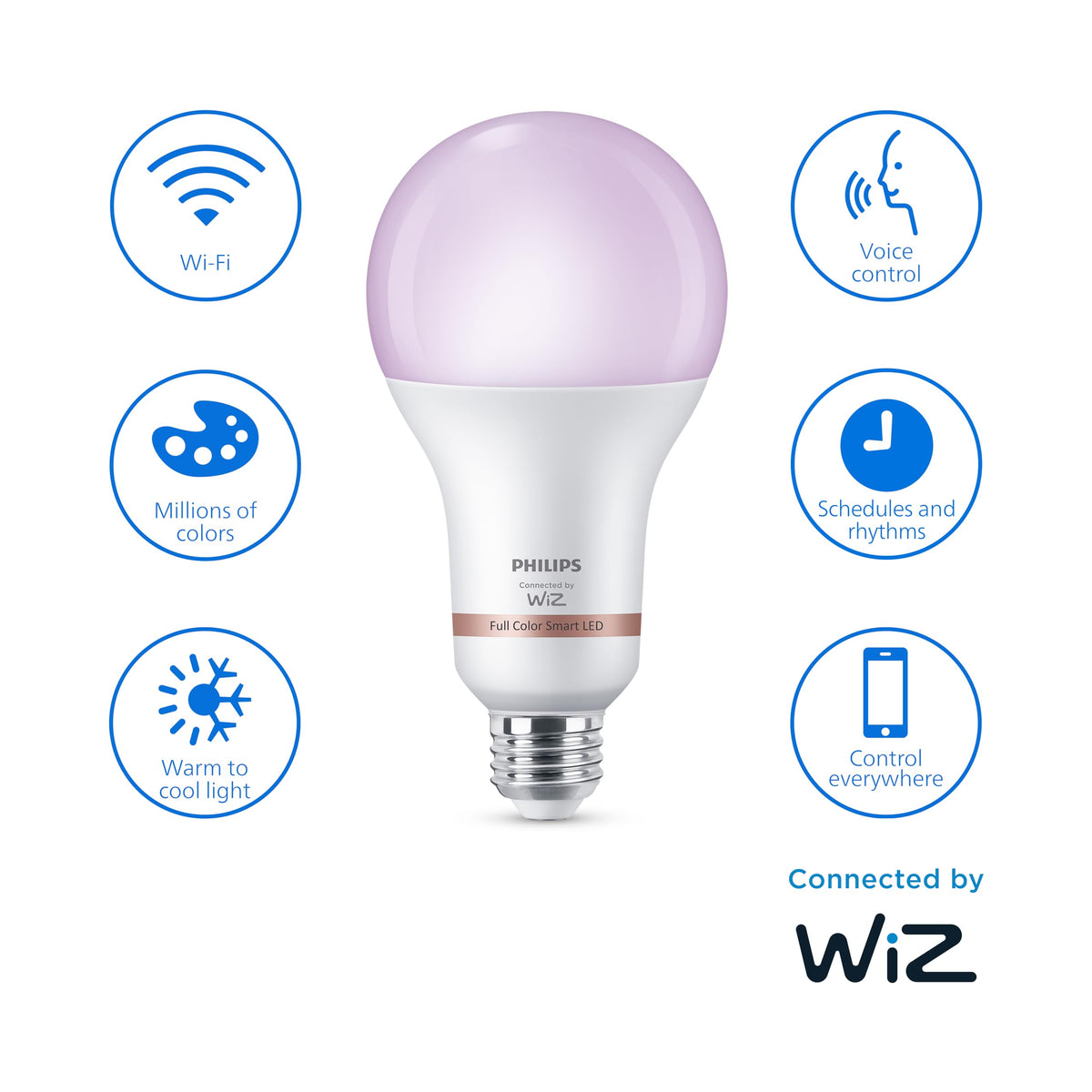 Philips Smart LED A23 E26 150W A-Line Light Bulb, Dimmable Full Color Changing & Tunable White (2200-6500K)
