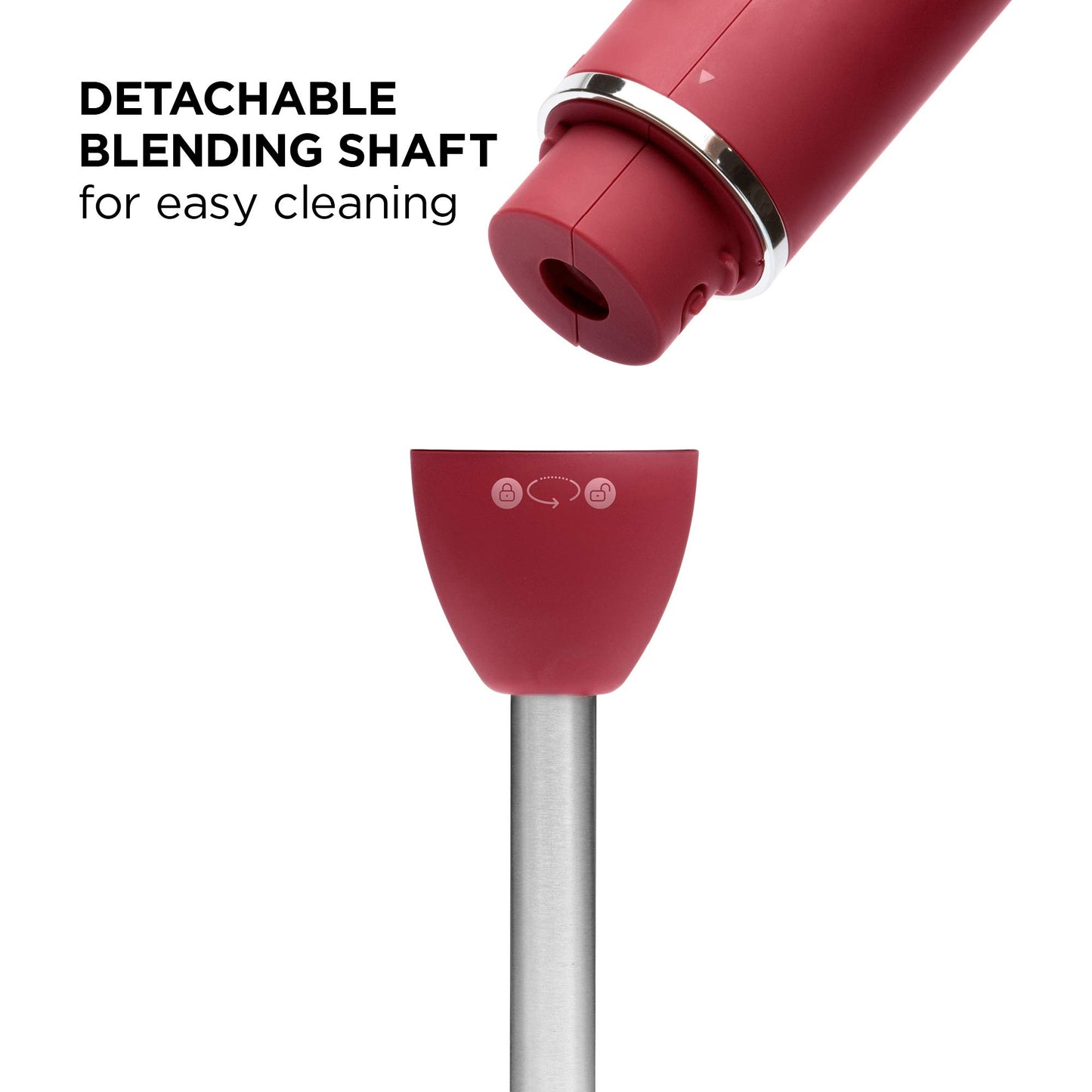 Chefman Immersion Blender, 300W Hand Blender with Stainless Steel Blades, Powerful Electric Ice Crushing 2-speed Control Handheld Food Mixer, Purées, Smoothies, Shakes, Sauces & Soups, Red Chefman