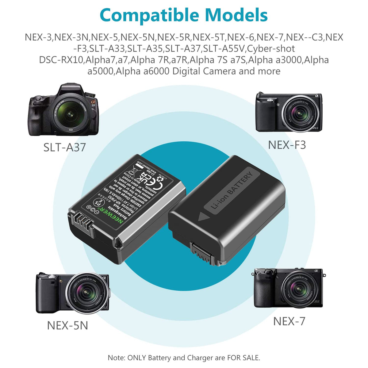 NEEWER Camera Battery Charger Set for NP-FW50 Compatible with Sony ZV-E10