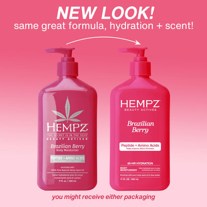 Hempz Brazilian Berry Beauty Actives Lotion, Hydrating Moisturizer for Body, Hands and Feet 17 oz. HEMPZ