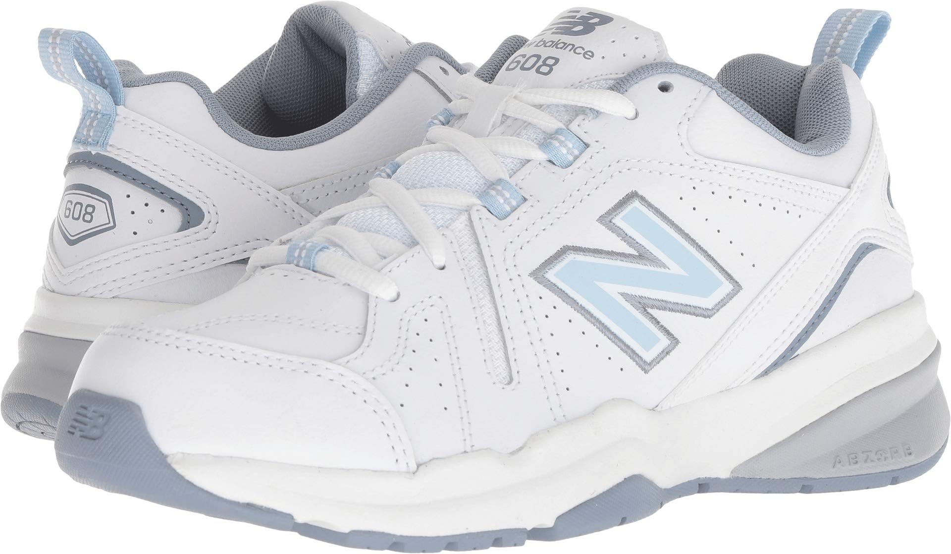 New Balance Women's 608 V5 Casual Comfort Cross Trainer, White/Light Blue, 8.5 W US New Balance