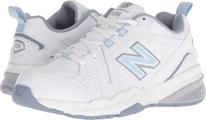 New Balance Women's 608 V5 Casual Comfort Cross Trainer, White/Light Blue, 8.5 W US New Balance