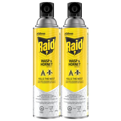 Raid Wasp and Hornet Killer, Wasp Killer Spray for Home Use Kills Bugs and Nests on Contact, Including Paper Wasps, Yellow Jackets, Mud Daubers and More, 400g (Pack of 2)