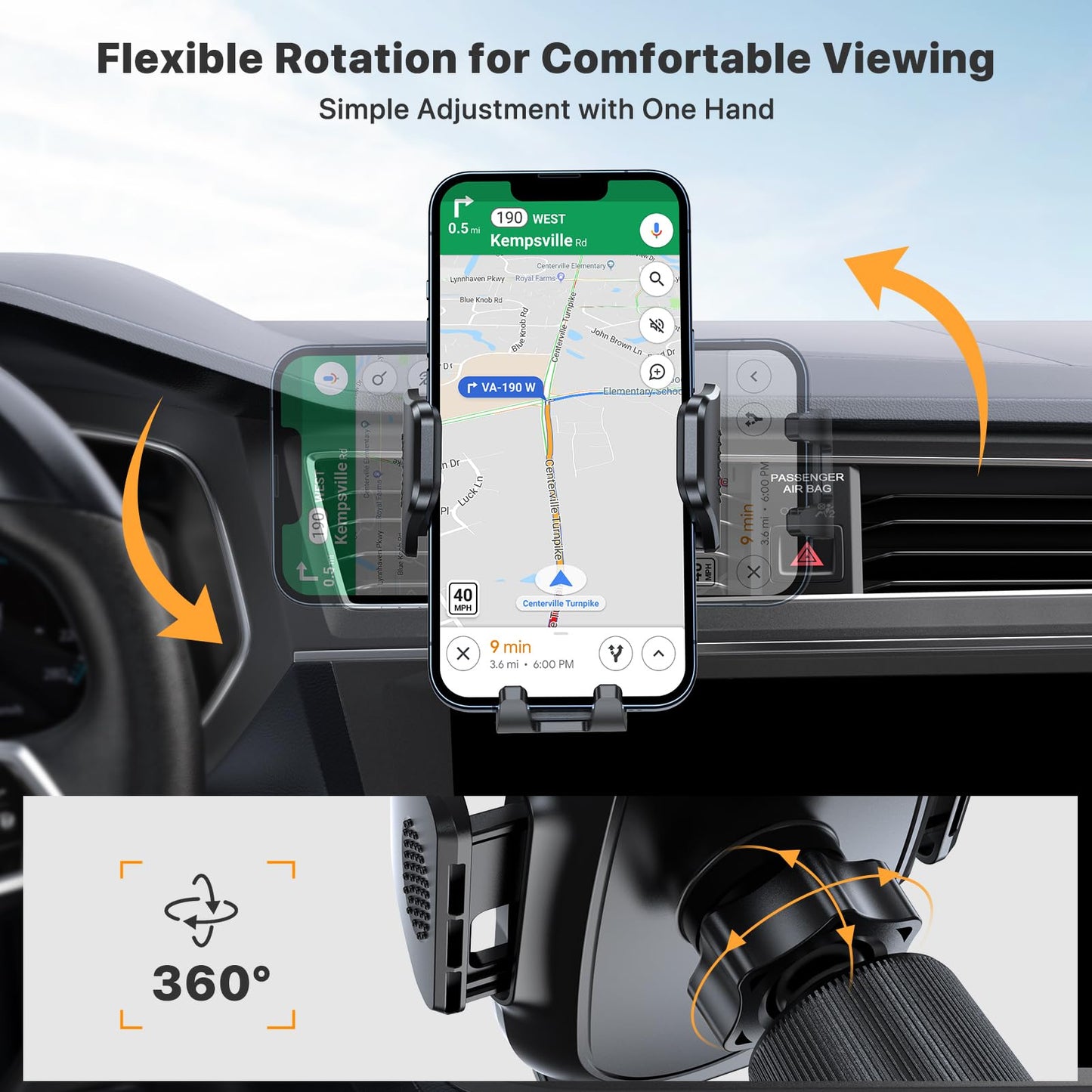 Miracase Phone Holder Car Mount:Universal Air Vent Cellphone Stand Brakect with Metal Hook Clip,360 Rotating Carmount Accessories for iPhone 17/16/15/14/13/12 Pro Max,Galaxy,Camera,Black - Available at All In One Marketplace Canada