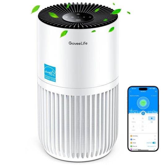 GoveeLife Mini Air Purifier for Bedroom, HEPA Smart Filter Air Purifier with App Alexa Control for Pet Hair, Odors, Pollen, Smoke, Portable Air Cleaner with 3 Speeds, 2 Modes, Timer, Aroma for Home - Available at All In One Marketplace Canada