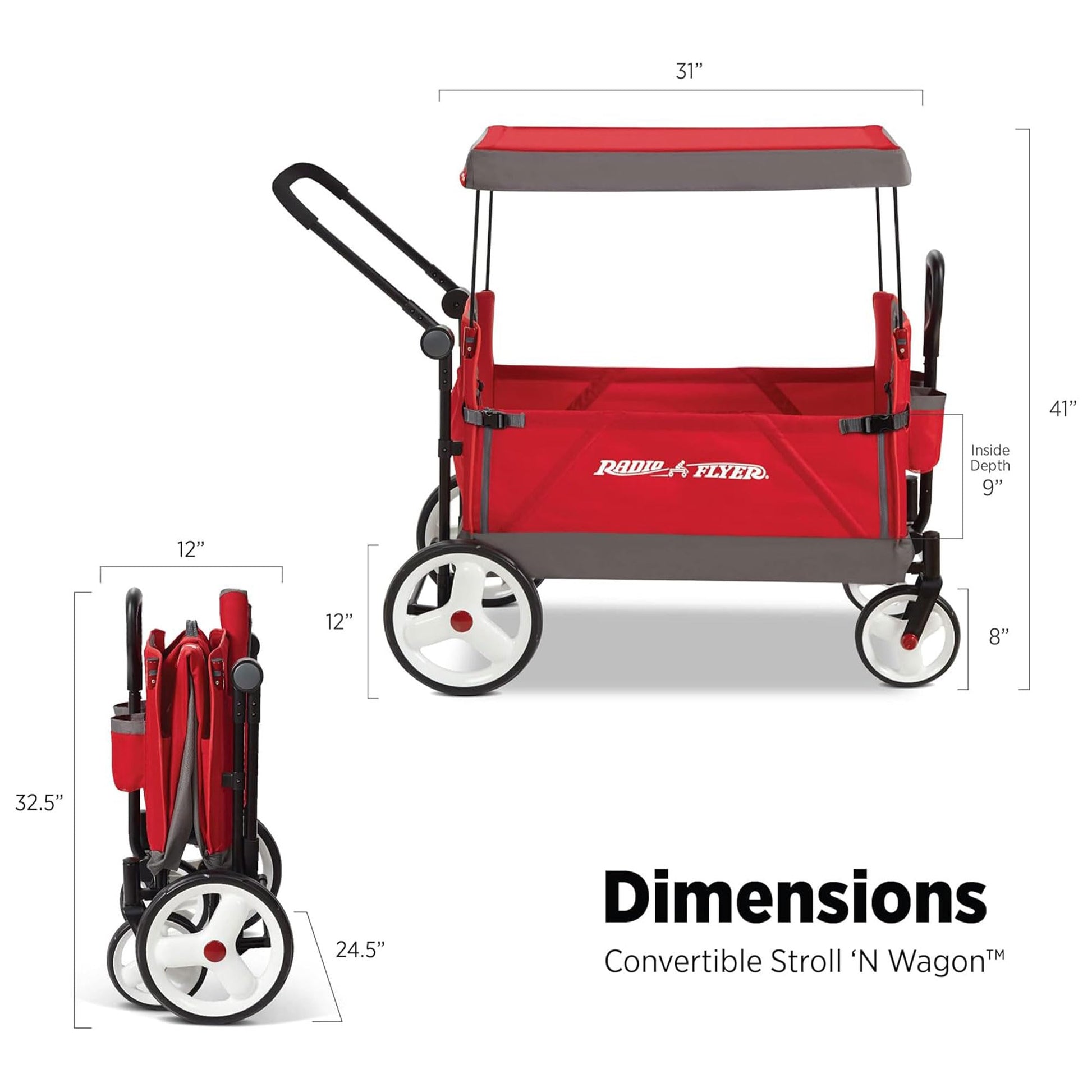 Radio Flyer Wagon for Kids, Baby Stroller, Outside Toys for Toddlers 1-3, Rolling Cart, Beach Cart with Wheels, Convertible Stroller Wagon for Kids Ages 1+ Years, Red Radio Flyer