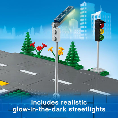 LEGO City Road Plates 60304 - Building Toy Set, Featuring Traffic Lights, Trees, Glow in The Dark Bricks, Combine with LEGO City Series Sets, Great Gift for Kids, Boys, and Girls Ages 5+ LEGO