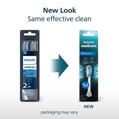 Philips Sonicare C3 2-in-1 Plaque Removal+Whitening Brush Heads, Genuine Replacement Toothbrush Heads, White, 2 Pack, HX9042/65 - Available at All In One Marketplace Canada