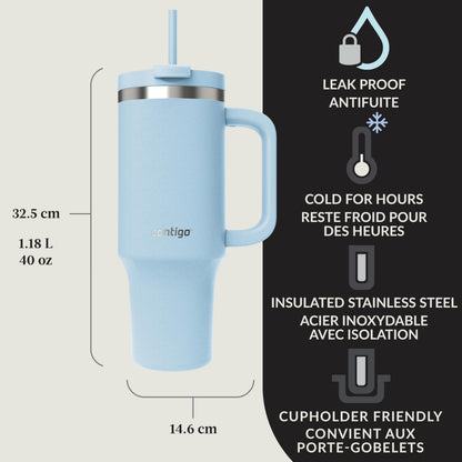 Contigo Streeterville Tumbler Giftset, 40 oz (1.18 L), Insulated Stainless Steel Water Bottle with Straw, Lid and Handle, Glacier & Indigo, 2 Pack 🍁 All In One Marketplace Canada