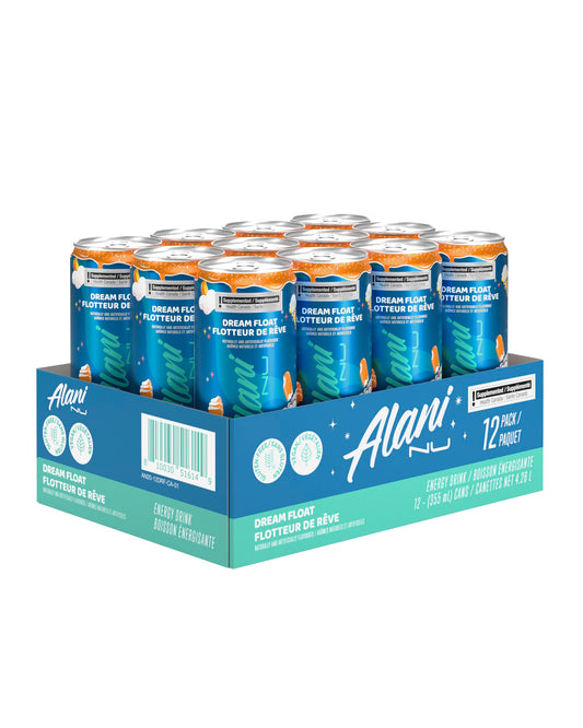 Boissons énergisantes Alani Nu DREAM FLOAT sans sucre et faibles en calories | 140 mg de caféine | Zéro sucre | 15 calories ou moins | Canettes de 355 mL (paquet de 12)