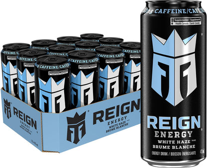 Reign Energy, White Haze, 473mL (12 Pack) - Zero Sugar Energy Drink with BCAAs and Electrolytes