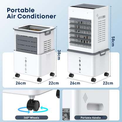 Portable Air Conditioner 8000 BTU, Windowless Air Conditioner with 6 Speeds 2 Modes, 12L Large Water Tank, 24H Timer & Remote Control, Energy Efficient Cooling Fan for Bedroom Home Office (Grey)