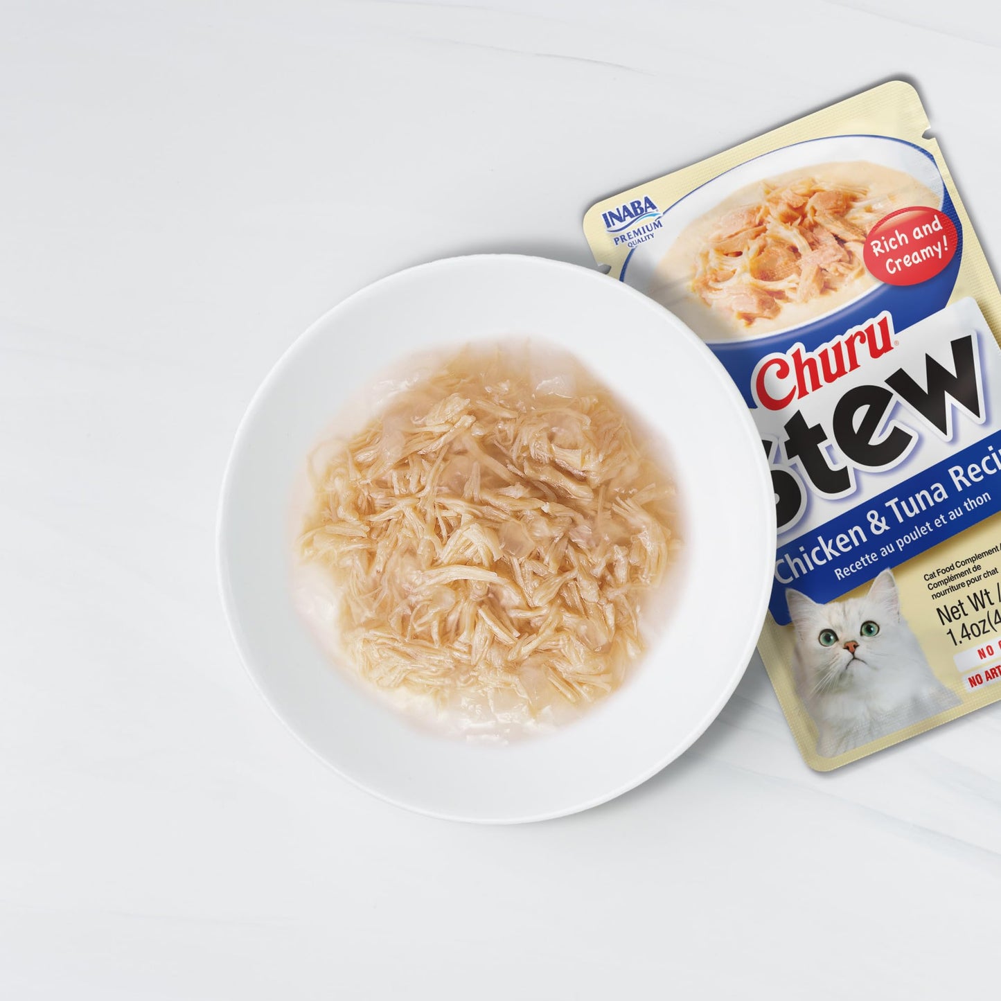 INABA Churu Stew for Cats, Side Dish Pouch with Vitamin E, 39 Grams per Pouch, 12 Pouches, Chicken & Seafood Variety INABA