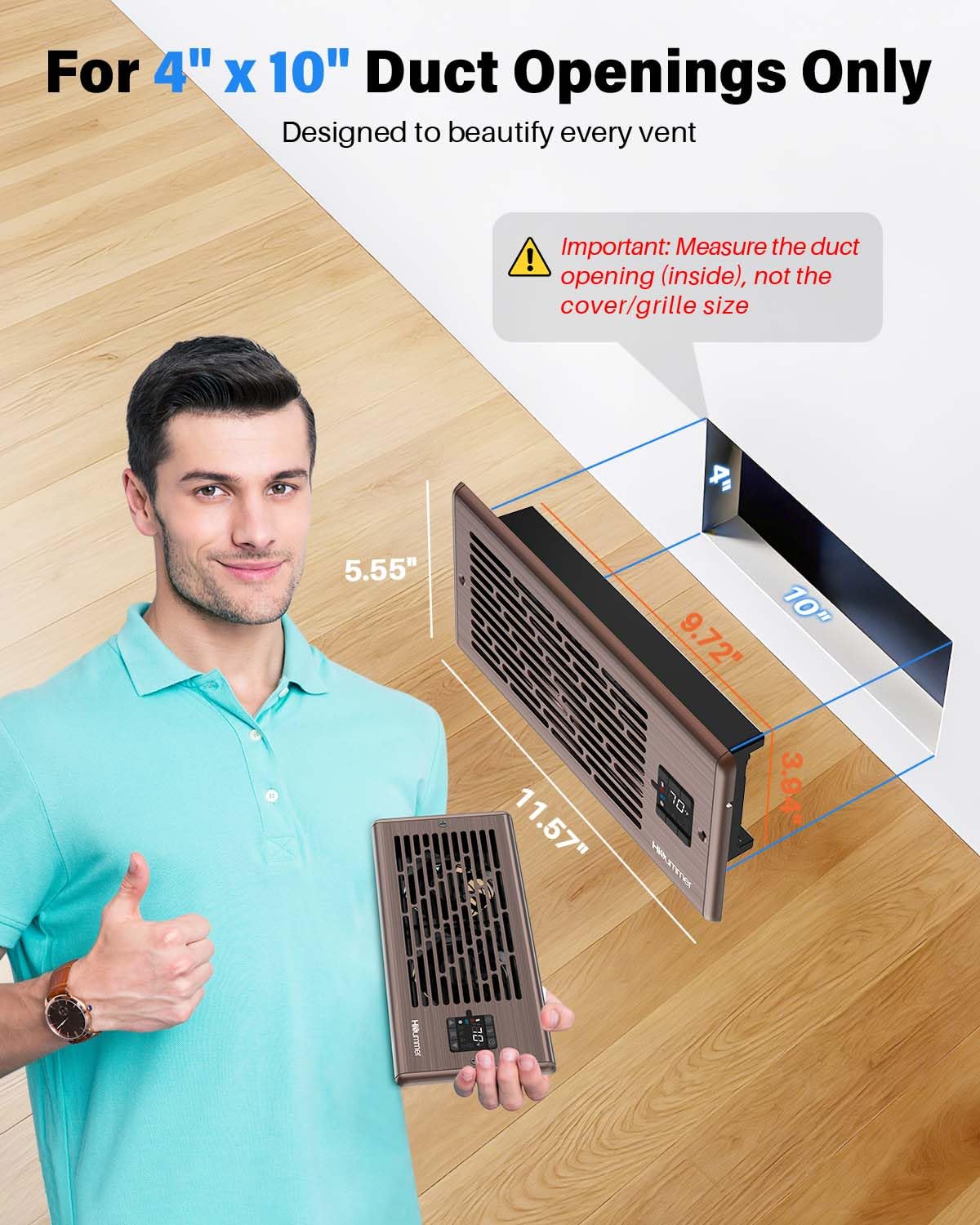 Hisummer Register Booster Fan for 4" x 10" Floor Register, Quiet 10-Speed Vent Fan Booster with Temp Sensor, 150 CFM Airflow, Improves Heating & Cooling, Remote Control (Oil-Rubbed Bronze)