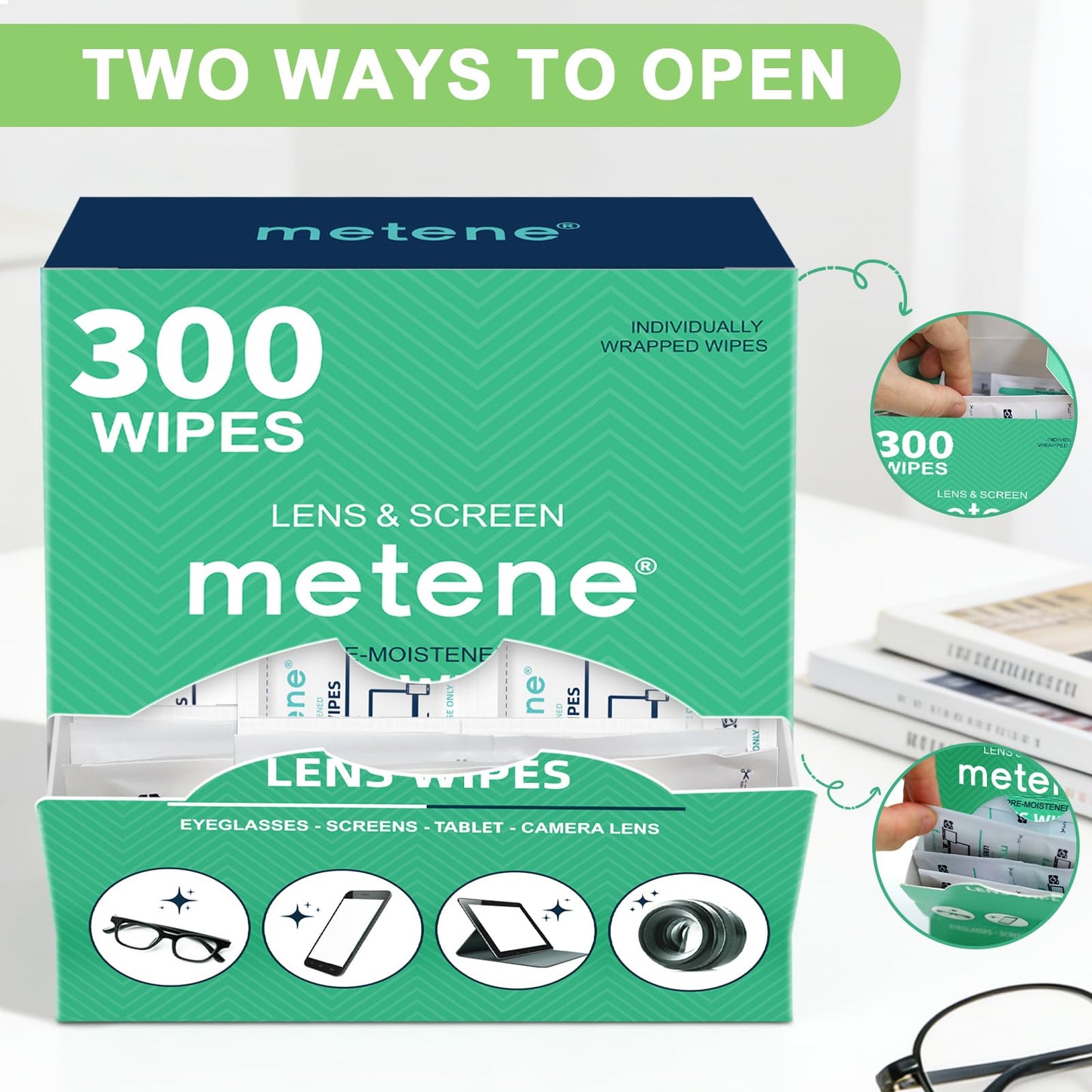 Metene Lens Wipes, 300 Pre-Moistened Individually Wrapped Glasses Wipes - Available at All In One Marketplace Canada