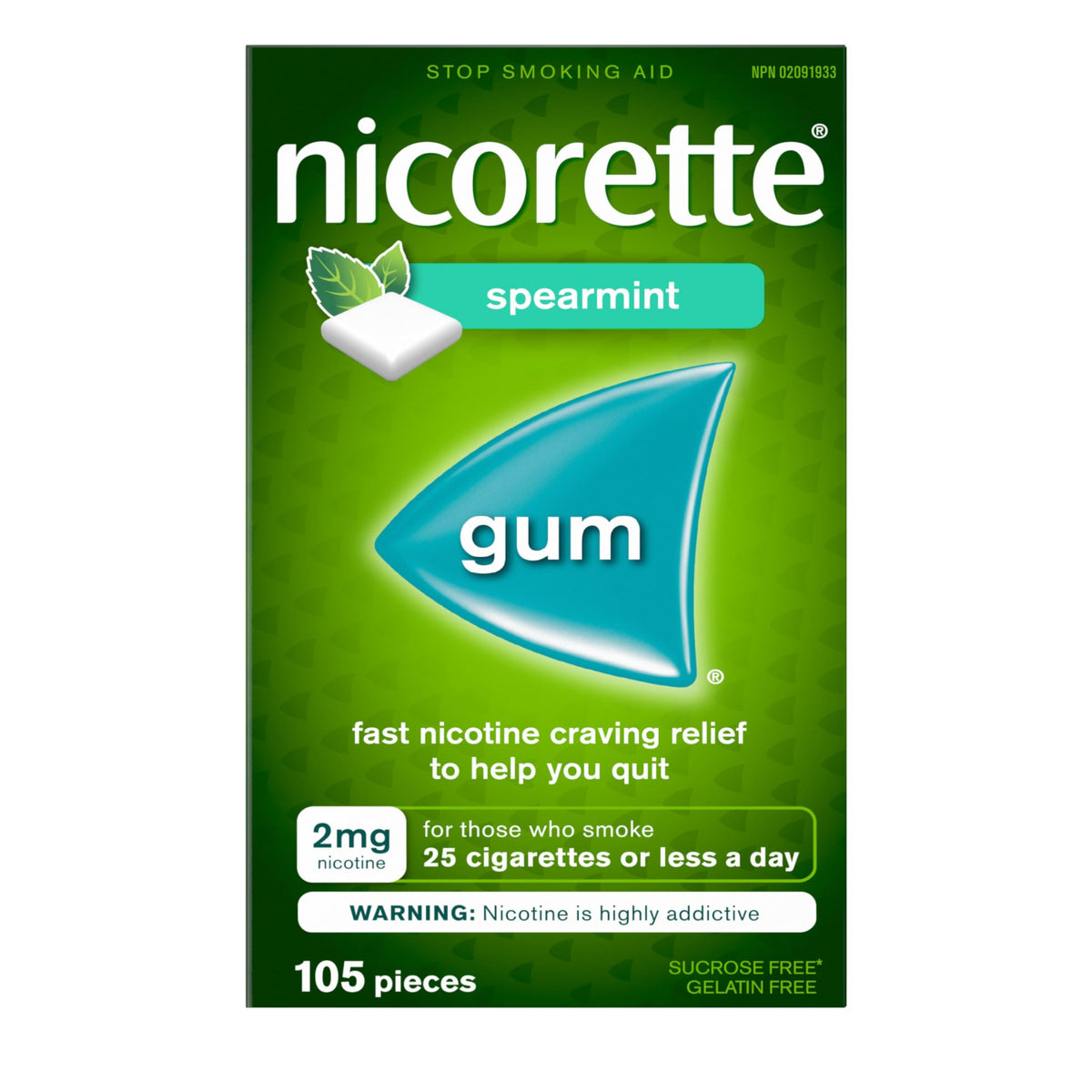 Nicorette Gum, Nicotine 2 Mg, Spearmint Flavour, Quit Smoking Aid And Smoking Cessation Aid, 105 Count