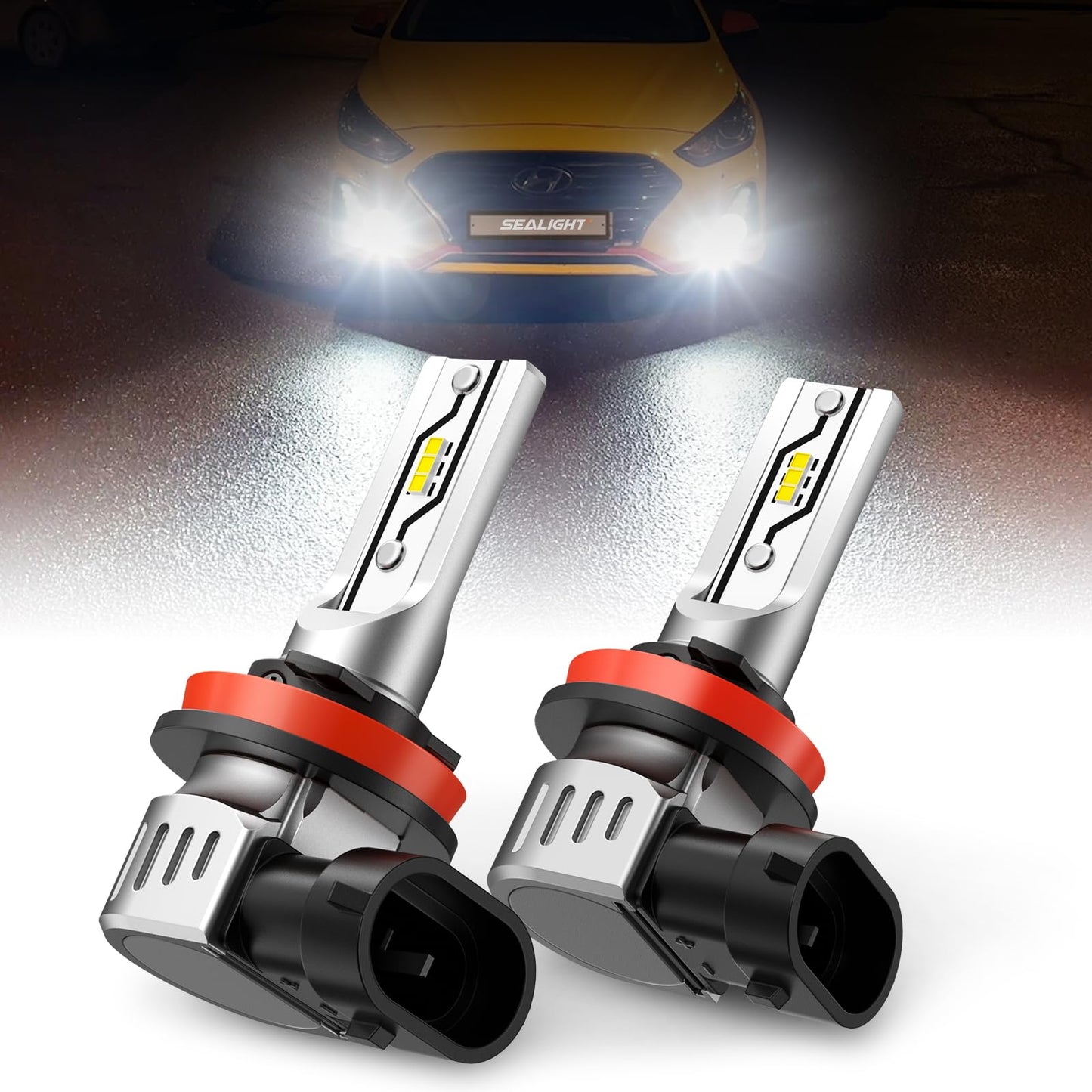SEALIGHT H11 LED Fog Light Bulbs or DRL, 12000LM H8 H9 H16 Fog Lights LED Bulbs 600% Brightness Upgrade, F5 1:1 Size 100% Successful Installation for Trucks Cars, Pack of 2