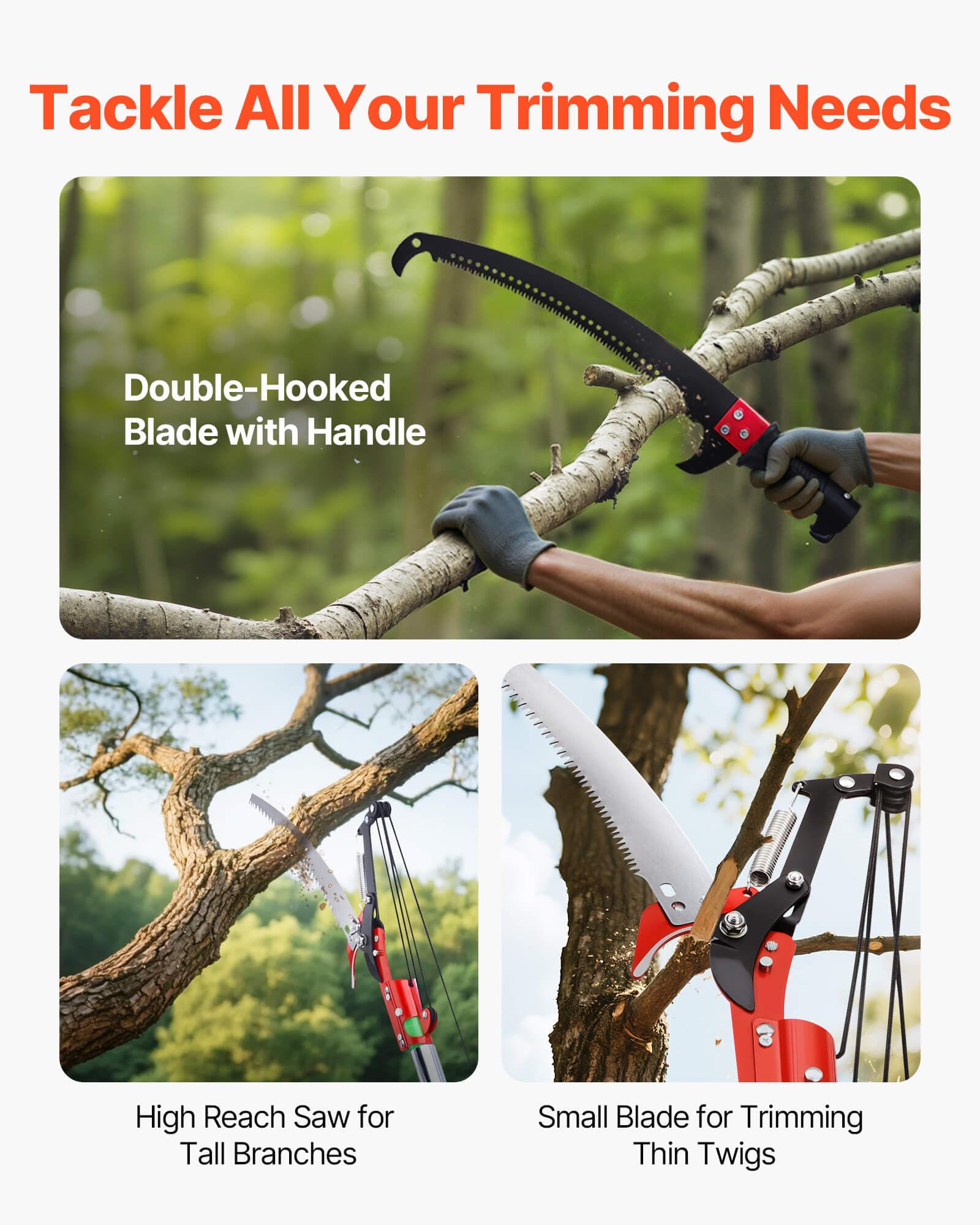 VEVOR Manual Pole Saw, 3.87-27 ft Extendable Pole Tree Pruner with Scissors, Sharp 65Mn Steel Blade, Lightweight Fiberglass Handle Pole, for High Branch Trimming, Pruning Tool for Palms and Shrubs VEVOR