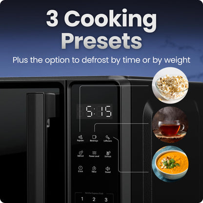Chefman Countertop Microwave Oven 0.7 Cu. Ft., 700 Watts with 10 Power Levels, 6 Cooking Presets with One-Touch Express Cook, Eco Mode, Child Safety Lock, & Mute Button - Black - Available at All In One Marketplace Canada