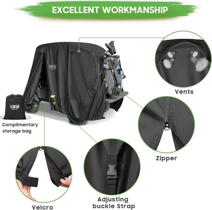 10L0L Universal 2-4 Passenger Golf Cart Cover for EZGO, Club Car and Yamaha, Waterproof Sunproof and Durable, Black - Available at All In One Marketplace Canada