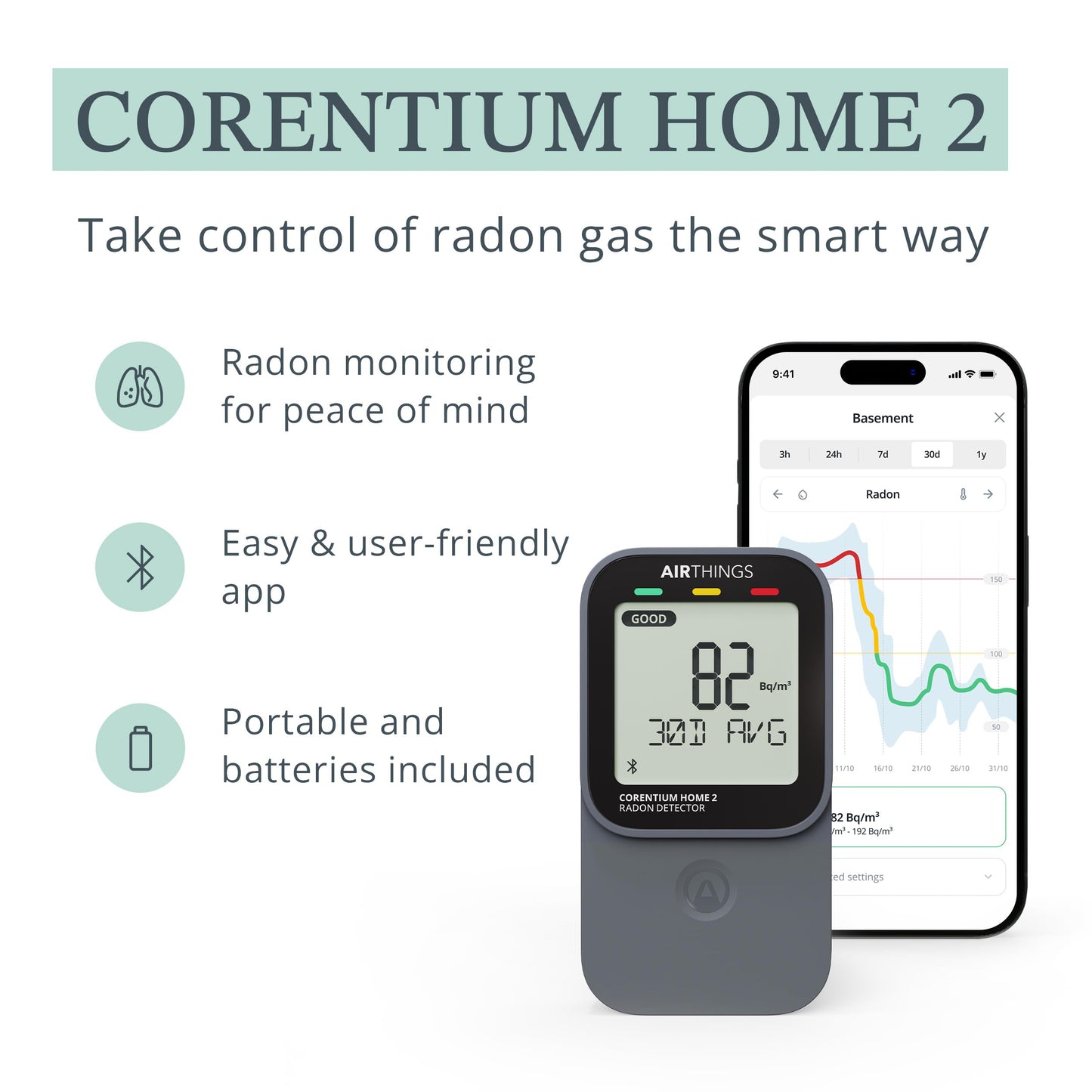 Airthings 325 Corentium Home 2 Smart Digital Radon Detector - Portable and Easy-to-use Radon Testing with Bluetooth connectivity and Humidity & Temperature Sensors 🍁 All In One Marketplace Canada