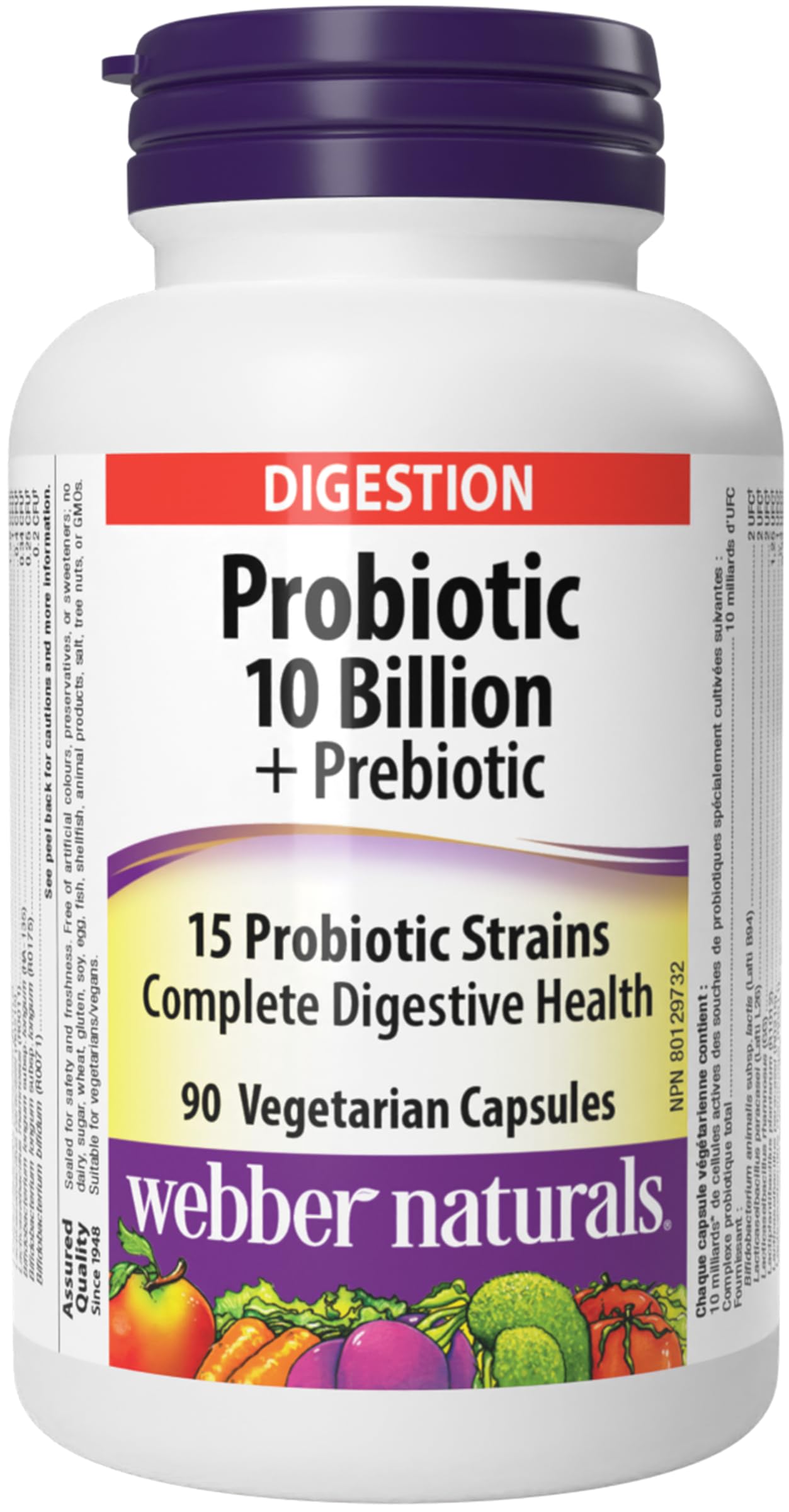 Webber Naturals Probiotic with Prebiotic, 10 Billion Active Cells, 15 Probiotic Strains, 90 Capsules, For Digestive Health, Vegan - Available at All In One Marketplace Canada